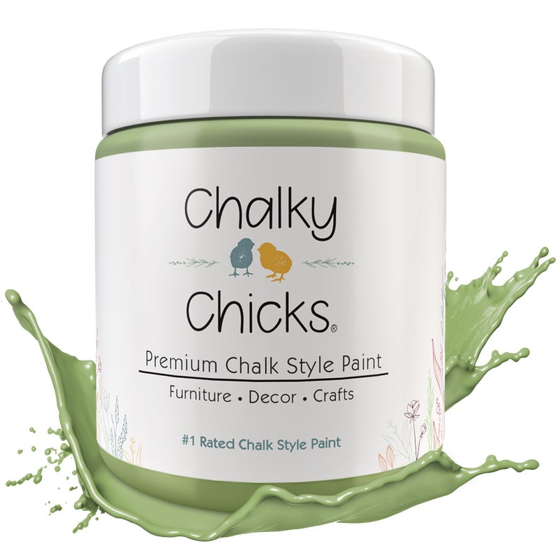 Chalky Chicks All-in-One Chalk Paint for Furniture or Cabinet - 16 Fl Oz - Matte Finish Lily Pad (Green) for Metal, Wood Furniture Paint - No Sanding All-in-One for Home Decor & Crafts, USA Made - Image 1